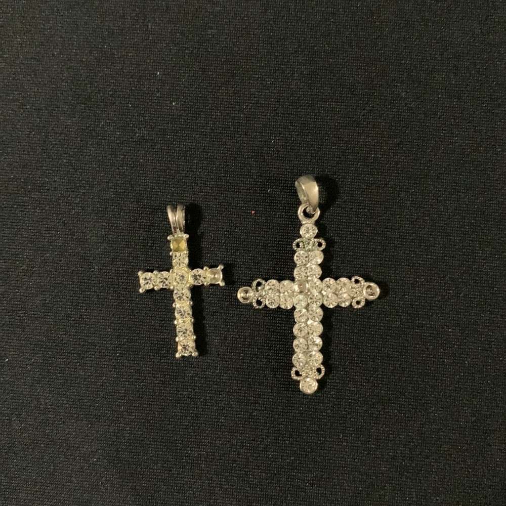 Silver diamond rhinestone cross pendants